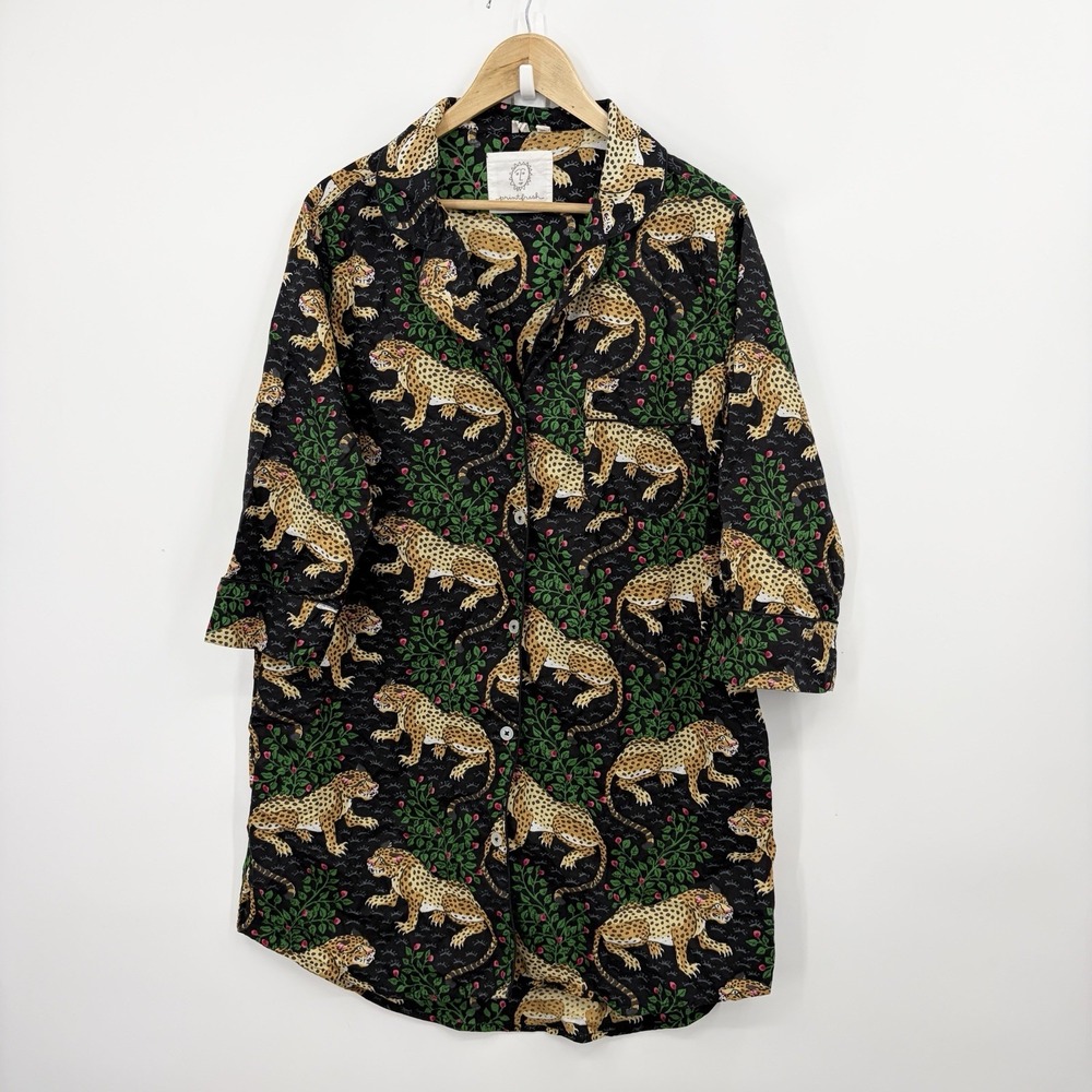 Printfresh Sleep Shirt Bagheera MediumLeopard Long Button Down Dress Nightgown
